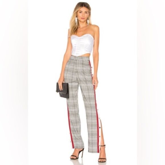 NWT LOVERS & FRIENDS X REVOLVE grey plaid TAILORED SNAP high edited TRACK PANTs - Picture 1 of 10